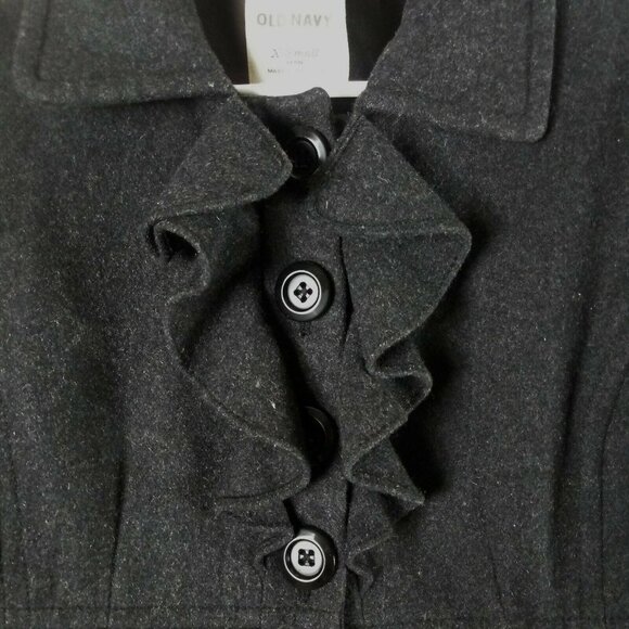 Old Navy Womens Recycled Wool Blend Coat Ruffled Button Front XS Petite DarkGray - Picture 6 of 6